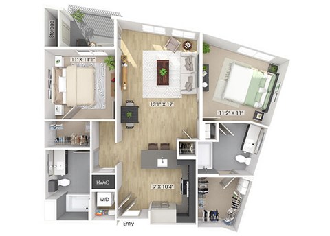 Two bedroom floor plan image at The Wylden in Los Angeles CA