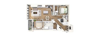 Two bedroom floor plan at 1010 Waugh Apartments in Houston TX
