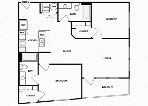 Two bedroom floor plan image at Norte Town Lake Apartments in Tempe Arizona