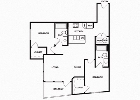 Two bedroom floor plan image at Norte Town Lake Apartments in Tempe Arizona