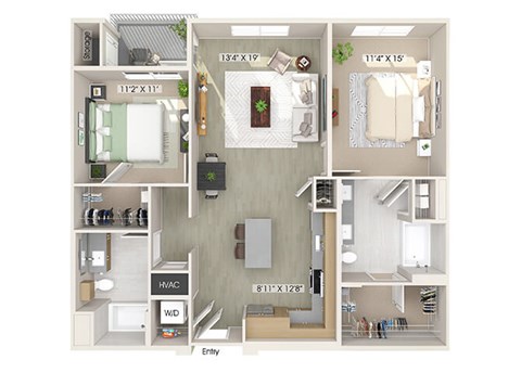 Two bedroom floor plan image at The Wylden in Los Angeles CA