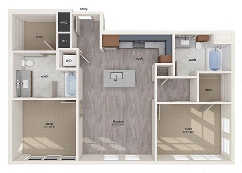 Two bedroom floor plan image at Vero Apartments in Chelsea MA