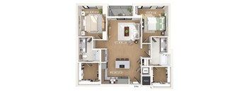 Two bedroom floor plan at 1010 Waugh Apartments in Houston TX