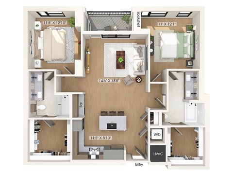 Two bedroom floor plan at 1010 Waugh Apartments in Houston TX