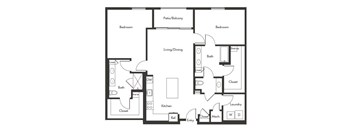 Two bedroom floor plan at Chromatic Flats Apartments in San Diego CA