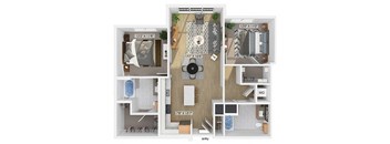Two bedroom two bathroom floor plan image at V2 Apartments