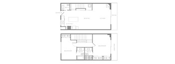 A floor plan of a two-story house with a living room, dining room, kitchen, and two bedrooms.