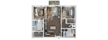 Two bedroom two bathroom floor plan image at V2 Apartments