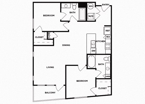 Two bedroom floor plan image at Norte Town Lake Apartments in Tempe Arizona