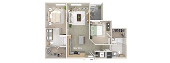 Two bedroom floor plan image at The Wylden in Los Angeles CA
