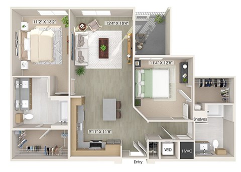 Two bedroom floor plan image at The Wylden in Los Angeles CA