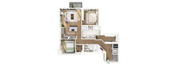 Two bedroom floor plan at 1010 Waugh Apartments in Houston TX