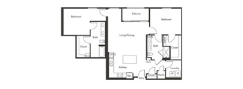 Two bedroom floor plan at Chromatic Flats Apartments in San Diego CA