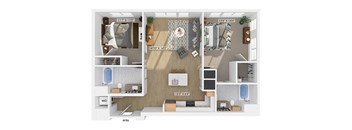 Two bedroom two bathroom floor plan image at V2 Apartments
