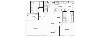 Two bedroom floor plan image at Norte Town Lake Apartments in Tempe Arizona