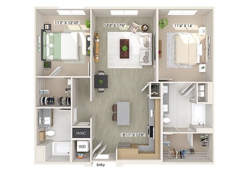 Two bedroom floor plan image at The Wylden in Los Angeles CA