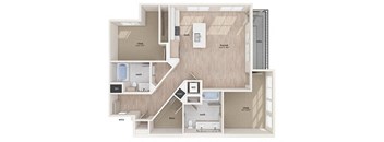 Two bedroom floor plan image at Vero Apartments in Chelsea MA