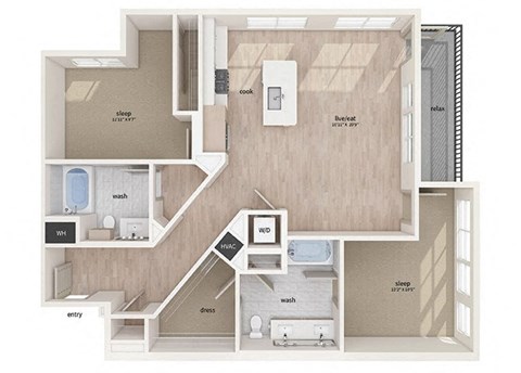 Two bedroom floor plan image at Vero Apartments in Chelsea MA