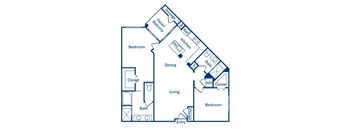 Two bedroom floor plan at Main and Jamboree Apartments in Irvine CA