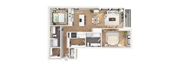 Two bedroom floor plan at 1010 Waugh Apartments in Houston TX