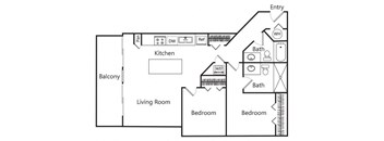Two bedroom floor plan at Riverpark Apartments in Redmond WA
