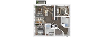 Two bedroom two bathroom floor plan image at V2 Apartments