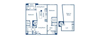 Two bedroom floor plan at Main and Jamboree Apartments in Irvine CA