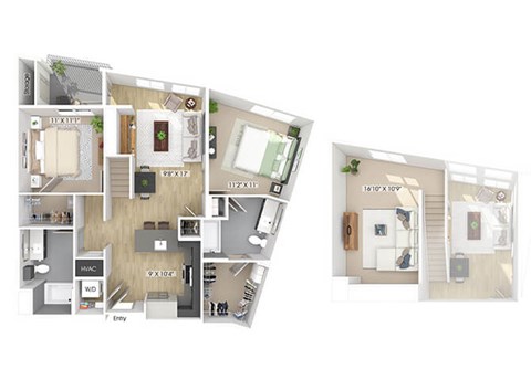 Two bedroom floor plan image at The Wylden in Los Angeles CA