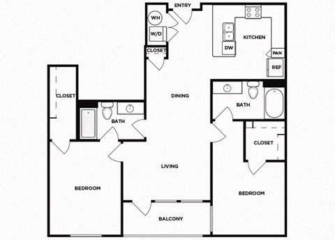 Two bedroom floor plan image at Norte Town Lake Apartments in Tempe Arizona
