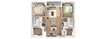 Two bedroom floor plan at 1010 Waugh Apartments in Houston TX