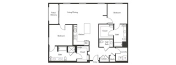Two bedroom floor plan at Chromatic Flats Apartments in San Diego CA