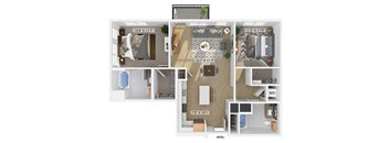 Two bedroom two bathroom floor plan image at V2 Apartments