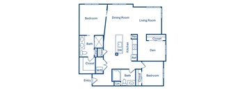 Two bedroom floor plan at Main and Jamboree Apartments in Irvine CA