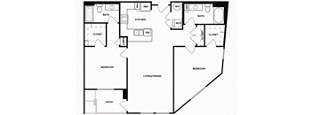 Two bedroom floor plan image at Norte Town Lake Apartments in Tempe Arizona