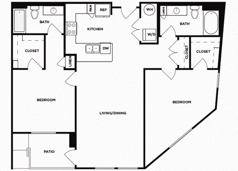 Two bedroom floor plan image at Norte Town Lake Apartments in Tempe Arizona