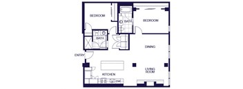 Two bedroom two bathroom floor plan image at Q21 Apartments in Portland OR