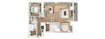 Two bedroom floor plan at 1010 Waugh Apartments in Houston TX