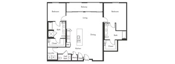 Two bedroom floor plan at Chromatic Flats Apartments in San Diego CA