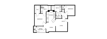 A black and white floor plan of a house with labeled rooms.