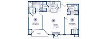 Two bedroom floor plan at Tivoli Apartments in Dallas, Texas