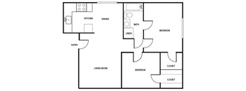 two bedroom one bathroom floor plan image at Park Villas