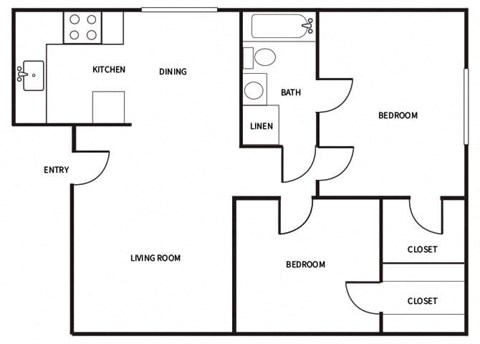 two bedroom one bathroom floor plan image at Park Villas