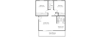 two bedroom floor plan at Wyndover apartments