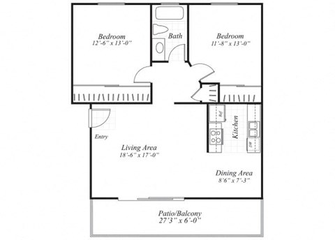 two bedroom floor plan at Wyndover apartments