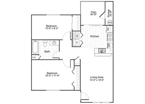 two bedroom floor plan at paradise oaks apartments