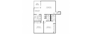 two bedroom floor plan at Ridgemoor apartments