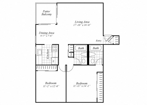 two bedroom floor plan at Ridgemoor apartments