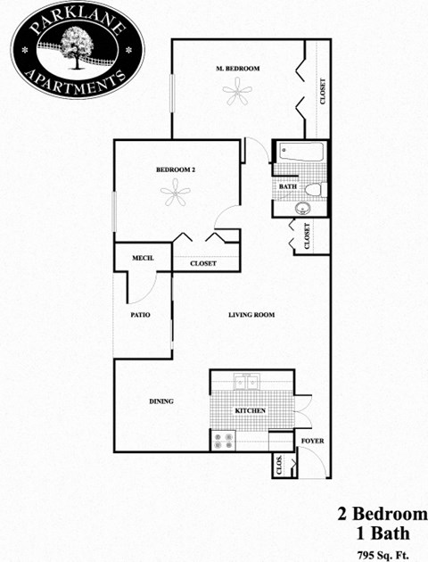 b1 2 bedroom floor plan at Parklane Apartments