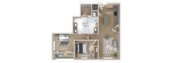 Two bedroom floor plan image at 1810 Main in Houston TX