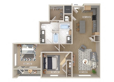 Two bedroom floor plan image at 1810 Main in Houston TX